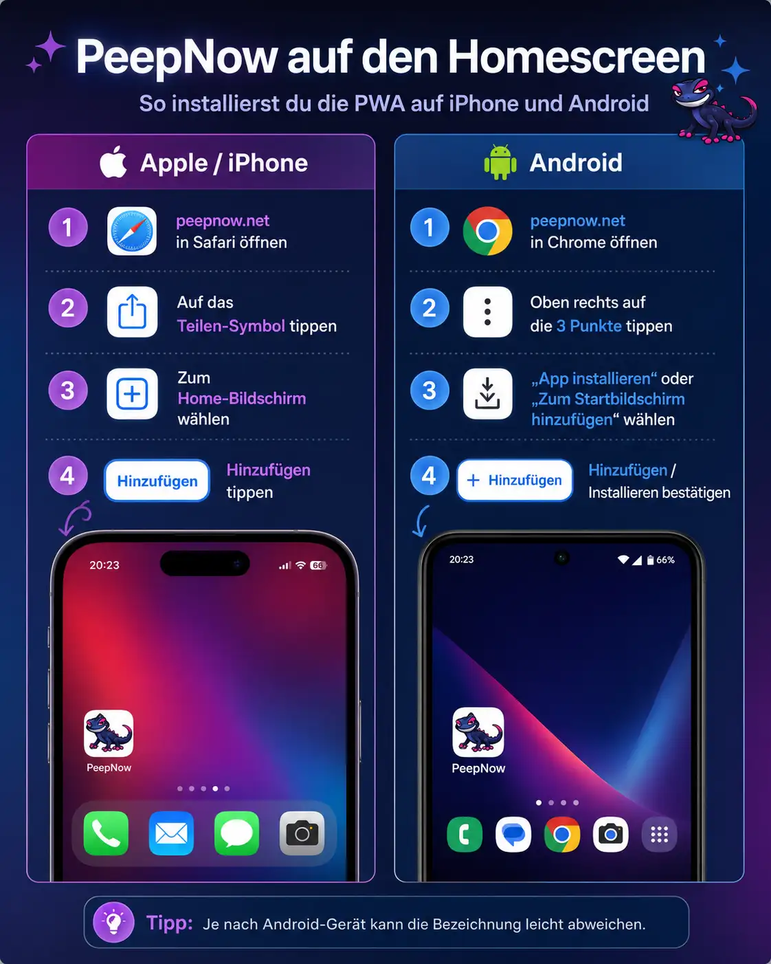 So installierst du PeepNow als App auf iPhone und Android — Schritt-für-Schritt-Anleitung