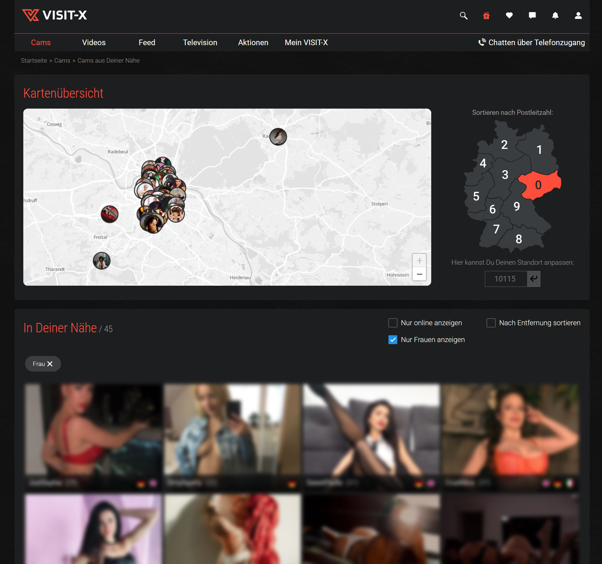 Visit-X Kartenübersicht – Modelle in deiner Nähe