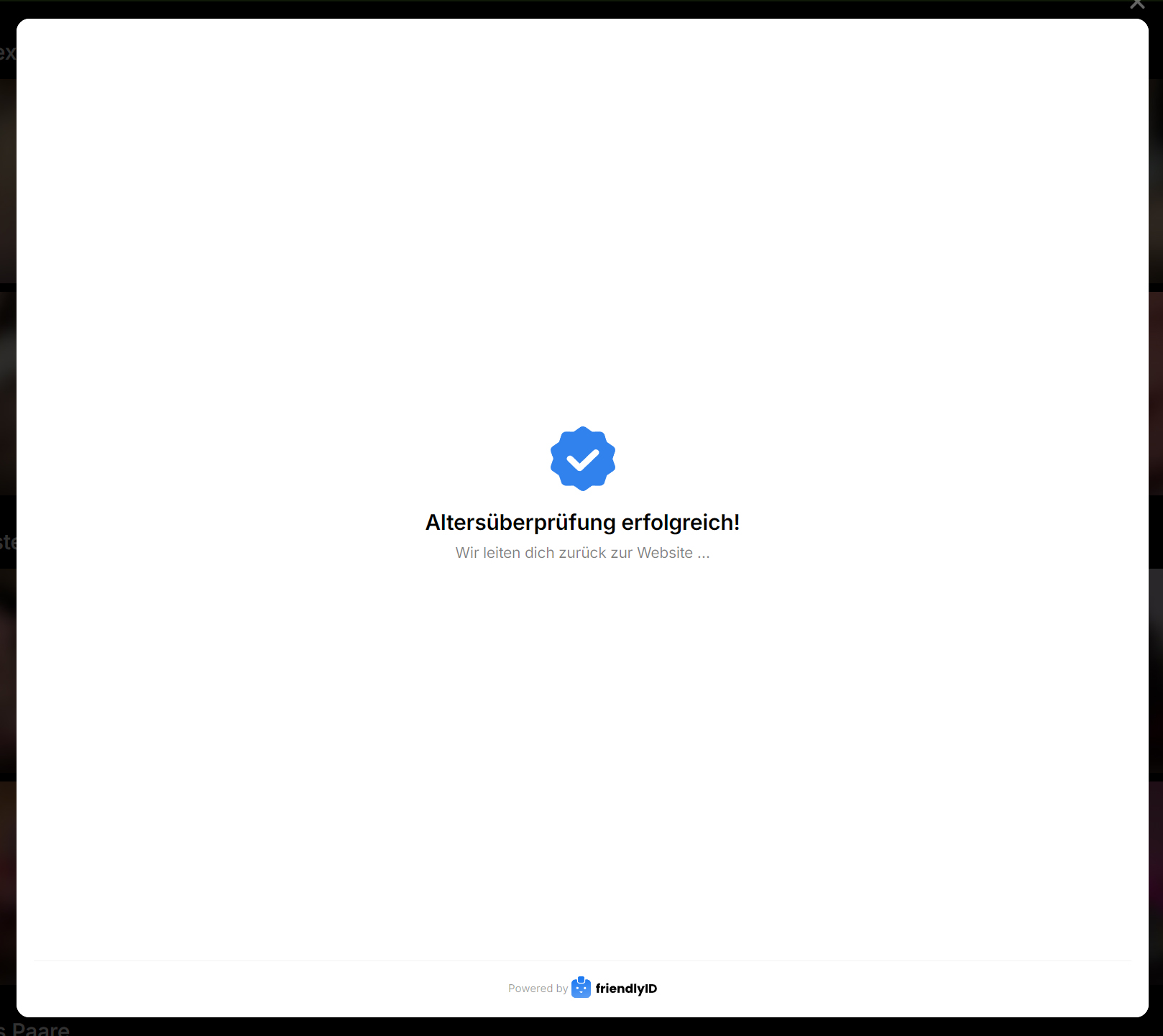 Altersüberprüfung erfolgreich Screen