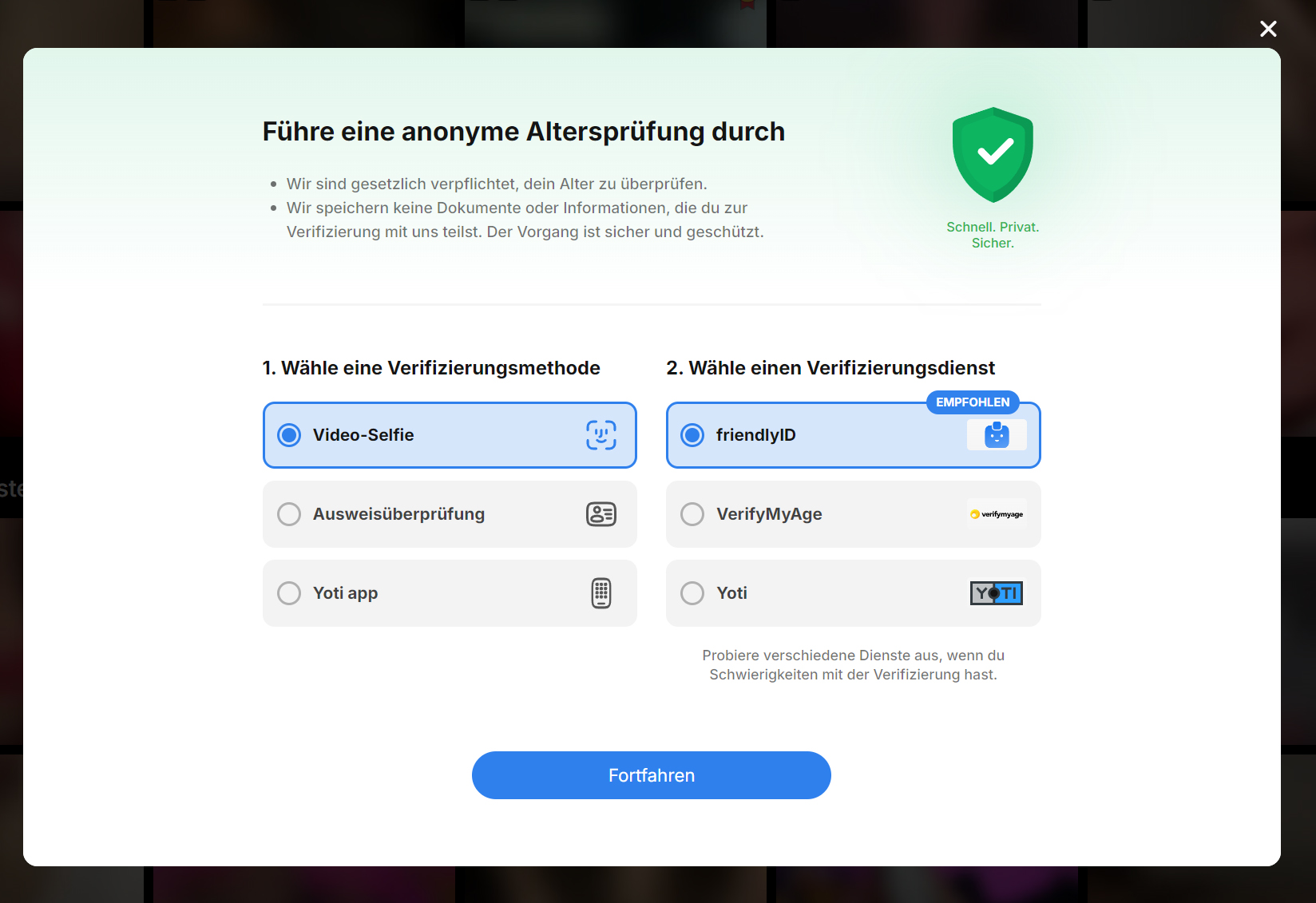 Stripchat Verifizierungsmethode wählen